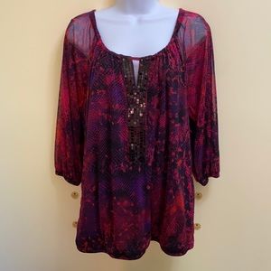 INC Sheer Sleeved Stretchy Blouse Size XL